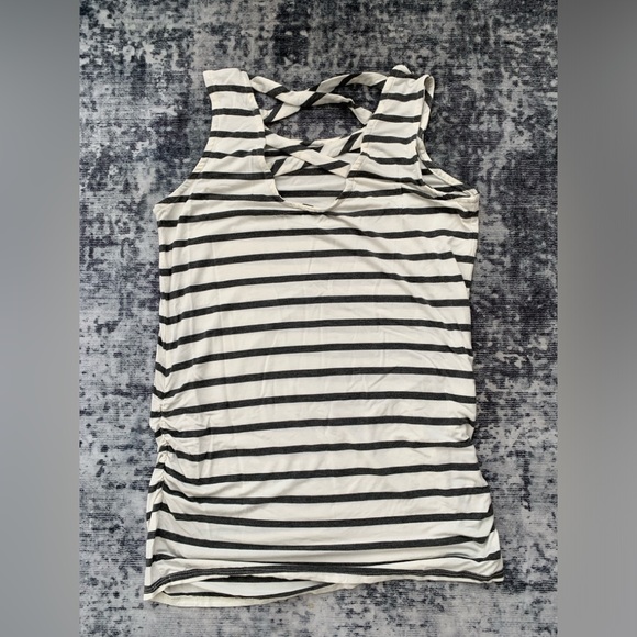 LOVEAPPELLA MATERNITY Cheyene Maternity Crossback Knit Tank | Med. | Blk & White - Picture 9 of 9